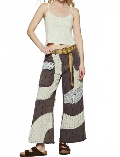 Pol Wavy Patchwork Printed Denim Pants In Gray In Multi