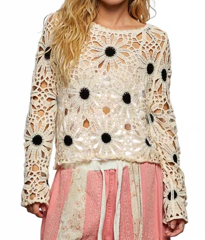 Pol Westchester Daisy Crochet Boho Crop Top In Black And Beige In Neutral