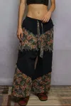 Pol Wide Leg Floral Elastic Waist Gauze Pants In Black In Black
