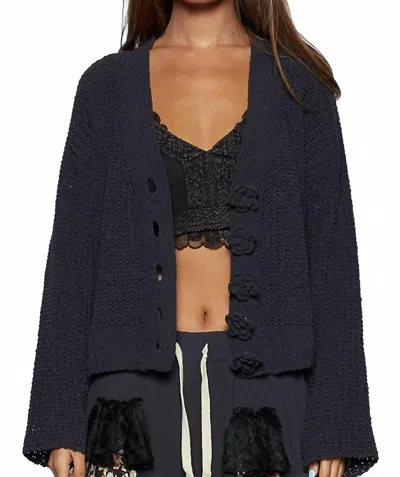 Pol Willow Chenille V Cardigan Sweater In Charcoal In Pink