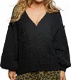 Pol Women's Cable Knit V Neck Sweater Top In Black In Black