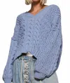 Pol Women's Cable Knit V Neck Sweater Top In Evening Blue In Multi