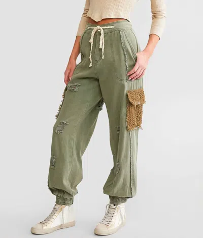 Pol Women's Crochet Jogger Pants In Black In Green