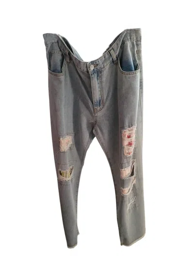 Pol Women Distressed Patchwork Jeans In Light Denim In Gray