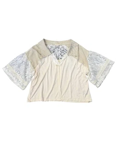 Pol Women's Lace Ruffle Sleeve Top In Cream In Neutral