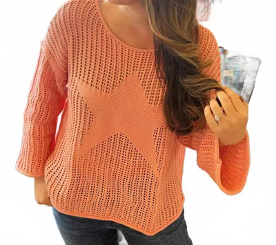 Pol Women's Long Sleeve Star Weave Sweater In Peach In Pink