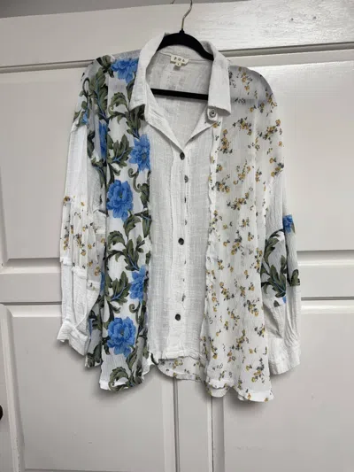 Pol Women's Long Sleeve Top In White With Floral Patchwork
