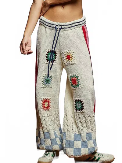 Pol Women's Patch Chenille Sweater Pants In Beige In White