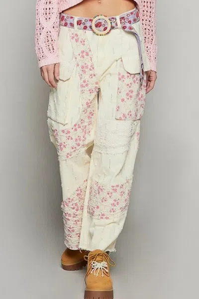 Pol Women's Wavy Pattern Denim Pants In Cream In Neutral