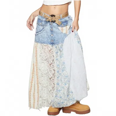 Pol Woven Floral Print Mixed Skirt In Blue/cream In Multi