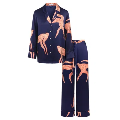 Pola Women's Blue / Red Blue Silk Pajama Set In Multi