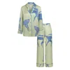 Pola Women's Green / Pink / Blue Green Natural Silk Long Pyjama Set In Multi