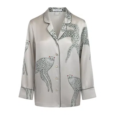 Pola Women's Grey / Green Grey Silk Pyjama Shirt Long Sleeves In Multi