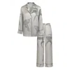 Pola Women's Grey / White / Green Grey Natural Silk Long Pajama Set In Multi
