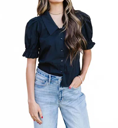 Polagram Adina Short Sleeve Top In Black In Blue