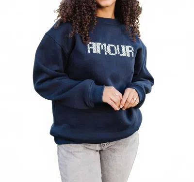 Polagram Amour Pullover Top In Navy In Multi