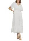 Polagram Beautiful Embroidered Midi Dress In White In White