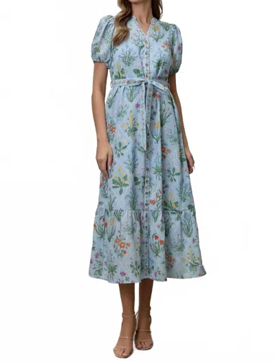 Polagram Blooming Flower Garden Midi Dress In Blue Multi