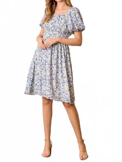 Polagram Bubble Sleeve Midi Dress In Blue
