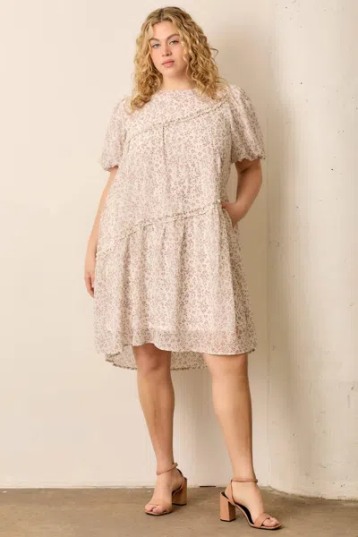 Polagram Bubble Sleeve Mini Dress - Plus In Ivory Multi In White