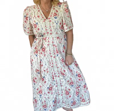 Polagram Charming Delight V-neck Dress In Cream/red In White