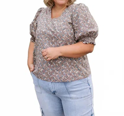 Polagram Cordie Floral Top In Brown In Multi