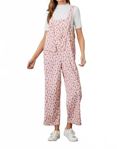Polagram Corduroy Cutie Floral Overalls In Cream Multi