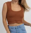 POLAGRAM CROCHET CROSS-TIE CROP TOP IN CAMEL