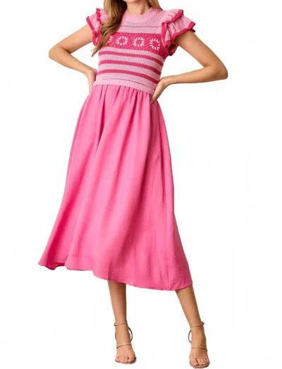 Polagram Crochet Midi Dress In Pink