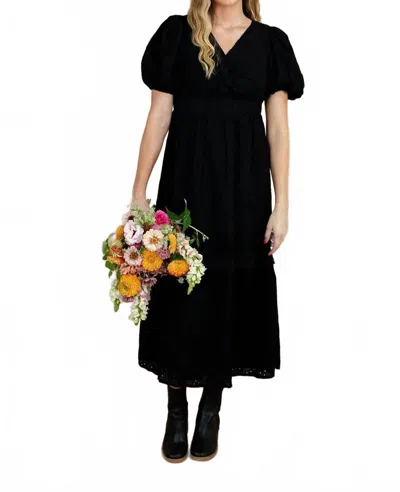 Polagram Dani Eyelet Midi Dress In Black In Multi