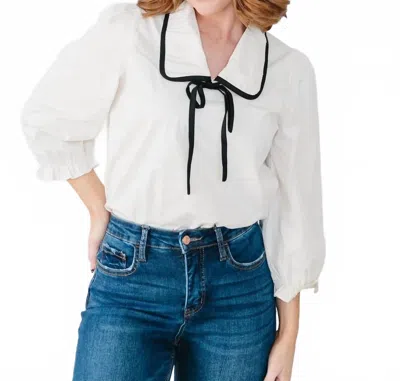 Polagram Diana 3/4 Puff Sleeves Top In Cream In White