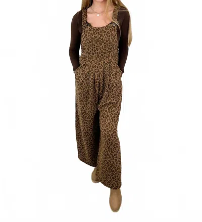 Polagram Dream On Cotton Blend Overalls In Leopard In Multi