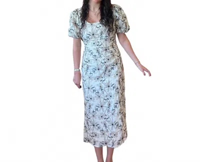 Polagram Embroidered Midi Dress In Taupe Multi In White