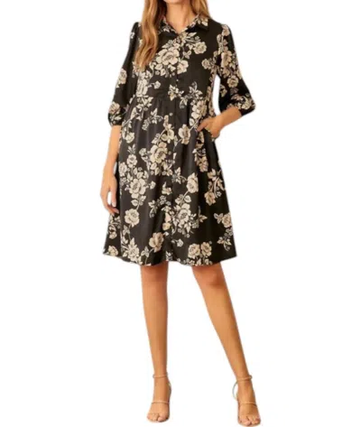 Polagram Flora Button Up Tiered Dress In Black
