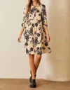 Polagram Floral Print Tiered Button Up Dress In Cream Multi In Beige
