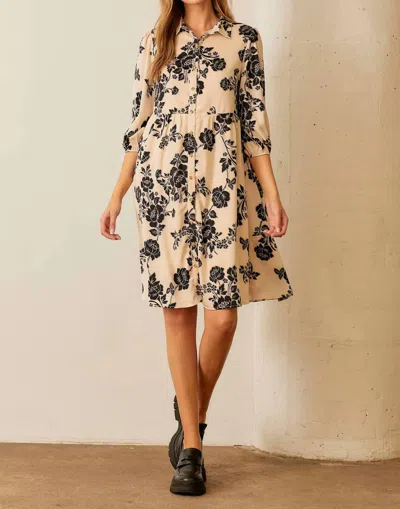 Polagram Floral Print Tiered Button Up Dress In Cream Multi In Beige