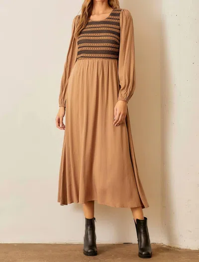 Polagram Floral Stripe Detail Sweater Dress In Mocha In Brown