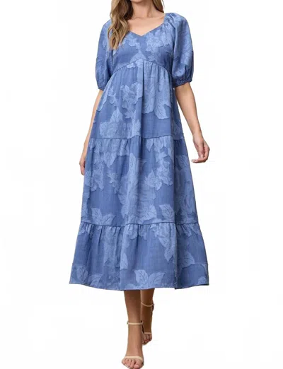 Polagram Flossie V-neck Tiered Midi Dress In Blue Jacquard In Multi