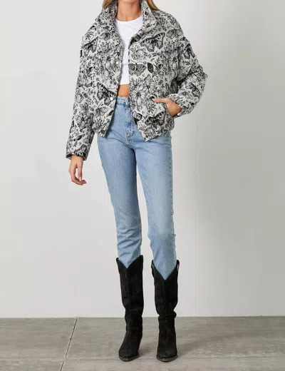Polagram Fluttering Hearts Butterfly Puffer Jacket In Black Multi In Animal Print