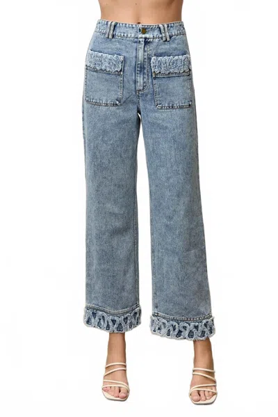 Polagram Fringe Detail Denim Jeans In Blue