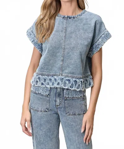 Polagram Fringe Detail Denim Top In Blue