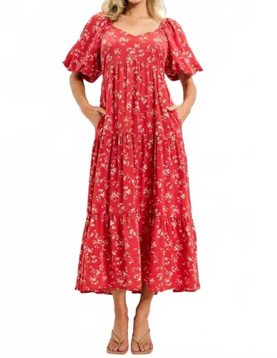 Polagram Ida Floral Tiered Midi Dress In Red Multi