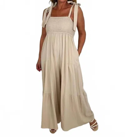 Polagram Just A Sunshine Day Cotton Blend Jumpsuit In Tan In Green
