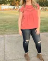 Polagram Lace Flutter Sleeve Top In Rust In Multi
