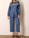 Polagram Lacy Vibes Crochet Shacket In Denim