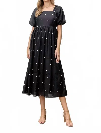 Polagram Lindi Embroidered Polka Dot Midi Dress In Black