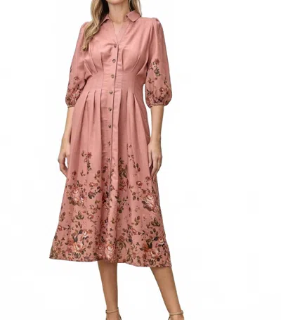 Polagram Maeve Midi Dress In Dusty Mauve Multi In Pink