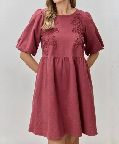Polagram Marlowe Bubble Sleeves Dress In Burgundy In White