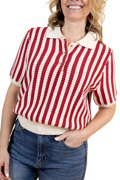 Polagram Melina Stripe Knit Top In Red/ivory