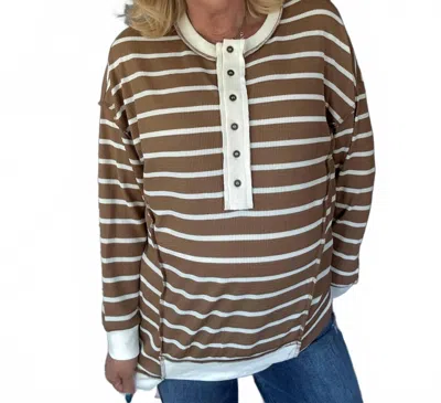 Polagram No Looking Back Striped Top In Mocha/ivory In Brown